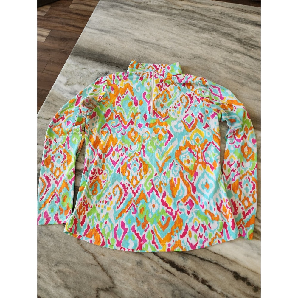 IBKUL Womens Small Quarter Zip Mock Neck Pullover Ikat Print UPF 50+ Sun Shirt